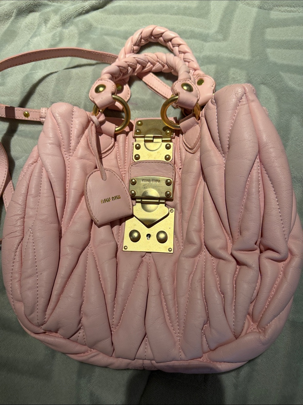Miu Miu Pink Quilted Satchel with Gold Hardware and Braided Handles - Picture 2 of 8